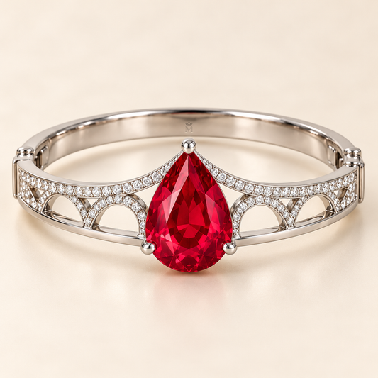 MISSISSI HR26-B19 lab-grown ruby bangle, front view. Design visualization.