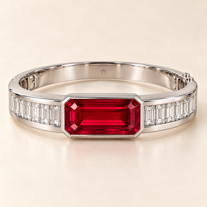 MISSISSI HR26-B20 lab-grown ruby bangle, front view. Design visualization.