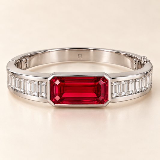 MISSISSI HR26-B20 lab-grown ruby bangle, front view. Design visualization.
