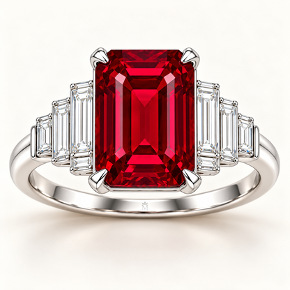 MISSISSI HR26-R07 lab-grown ruby ring, front view. Design visualization.