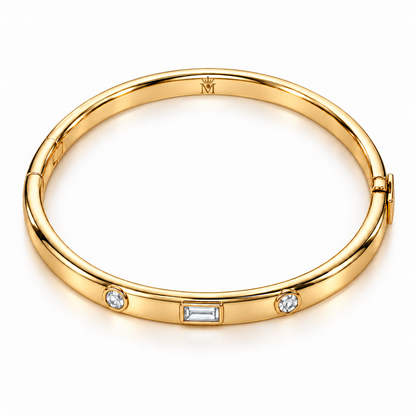 MISSISSI LIGHT INTERVAL lab-grown diamond bangle in yellow metal, elevated view; design visualization