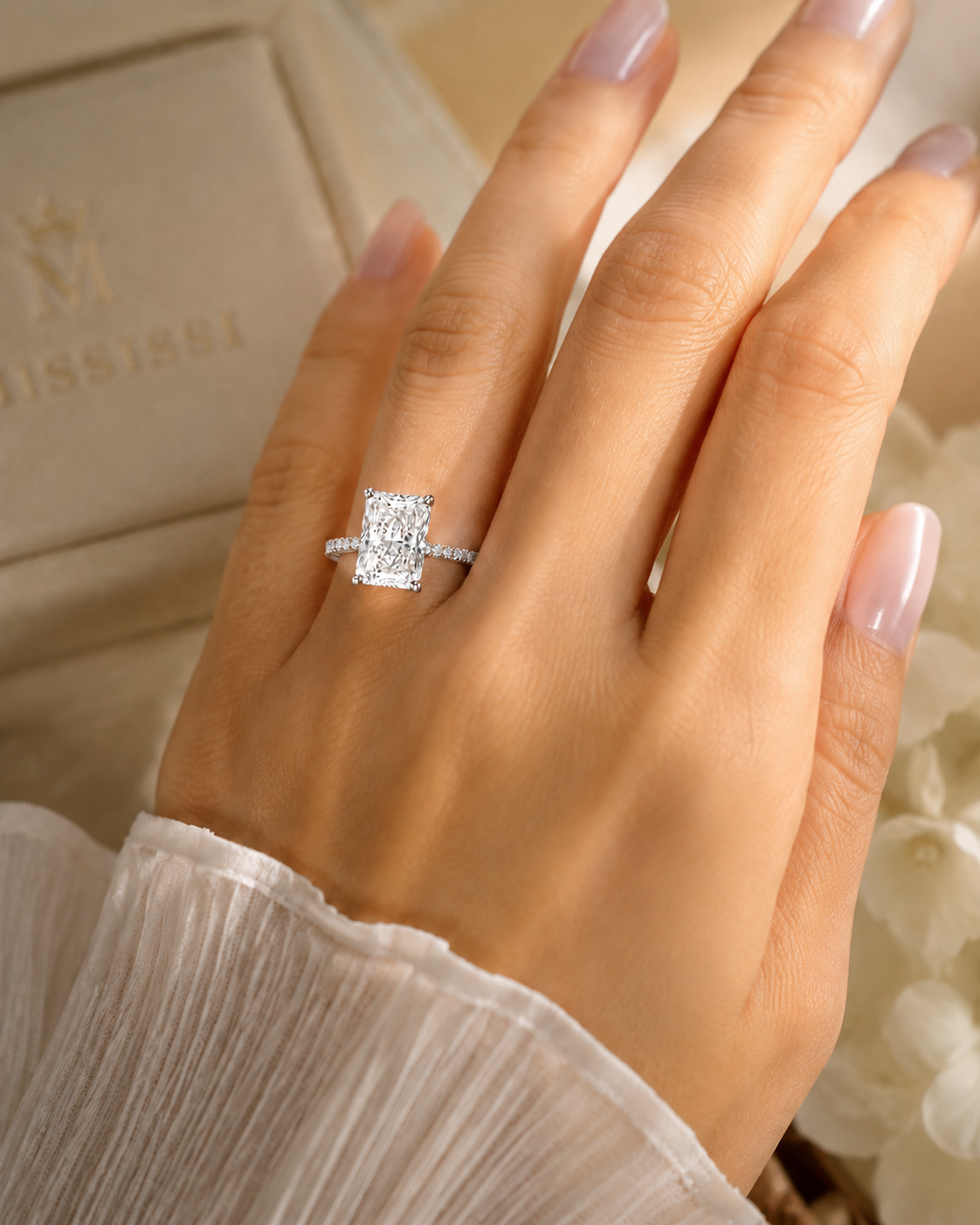 luxury radiant cut diamond engagement ring 14K gold
