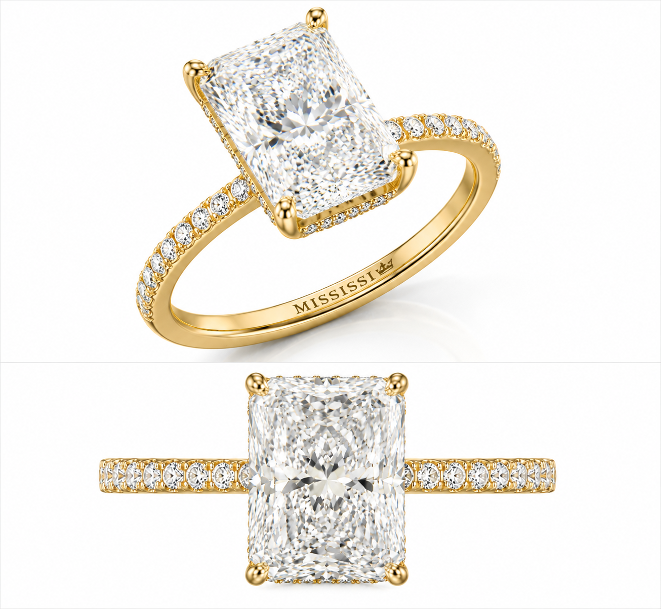 luxury radiant cut diamond engagement ring 14K gold