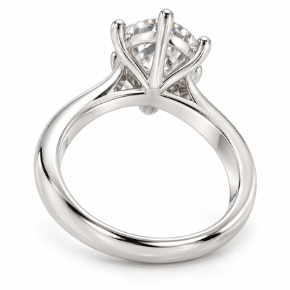 AI-generated design concept of a round brilliant ring, bottom. Illustrative geometry and scale; not a manufactured product photograph.