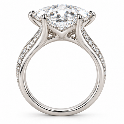 AI design preview of Liquid Crest marquise ring in side profile with flowing shoulders and a tapered lower shank