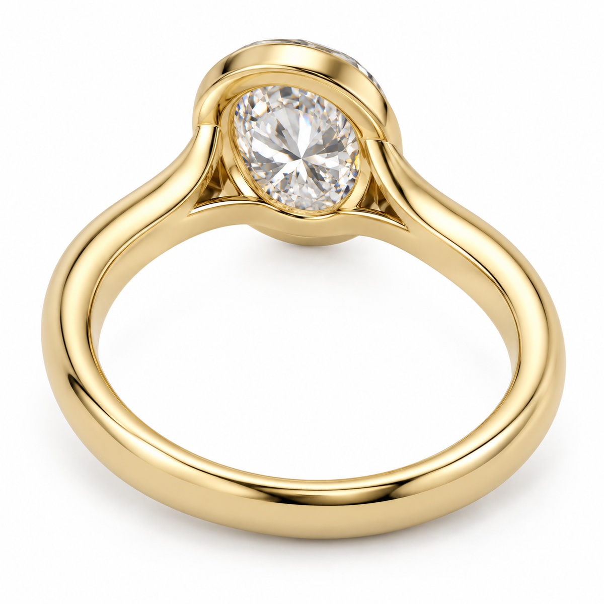 AI-generated design concept of an oval brilliant ring, bottom. Illustrative geometry and scale; not a manufactured product photograph.