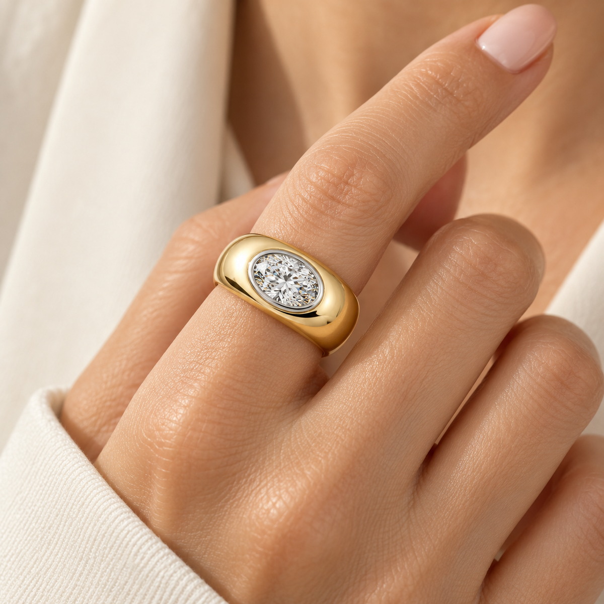 MISSISSI duet sculptural ring shown worn to illustrate scale.