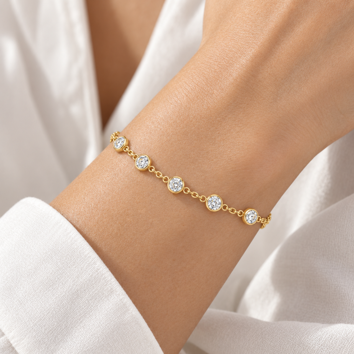 MISSISSI constellation station bracelet shown worn to illustrate scale.