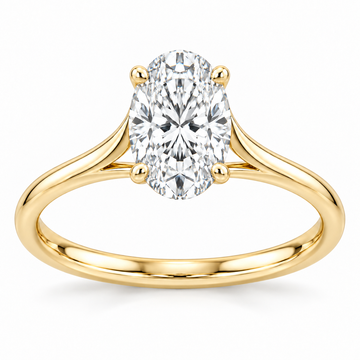 Aurelia oval lab-grown diamond solitaire ring in 14K yellow gold, front product view on white.