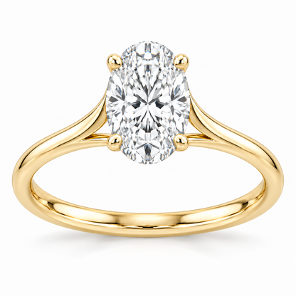Aurelia oval lab-grown diamond solitaire ring in 14K yellow gold, front product view on white.