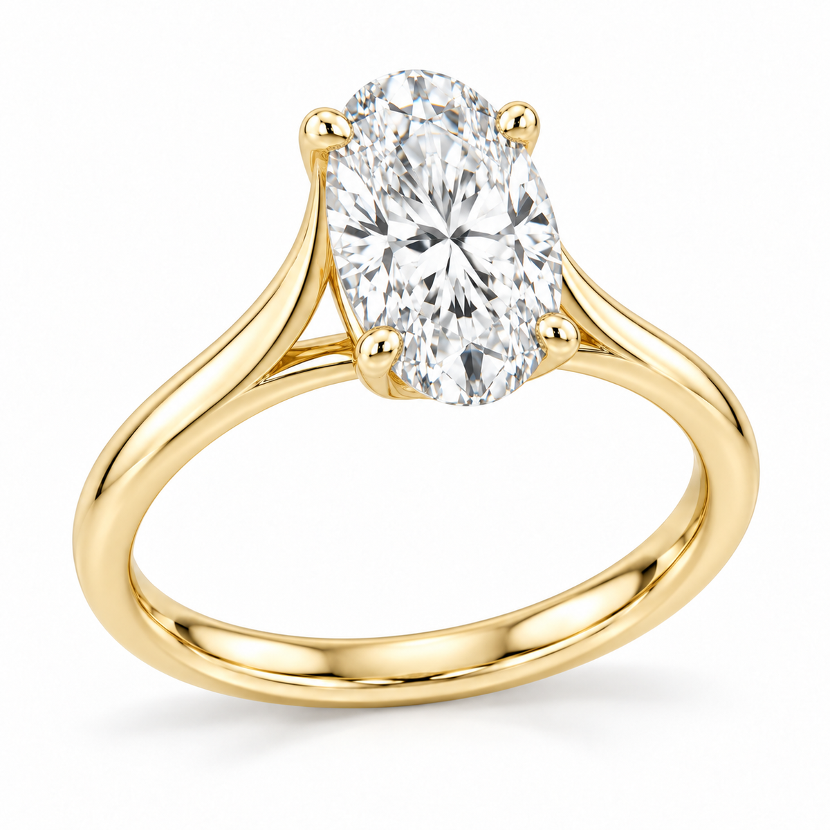 Aurelia oval lab-grown diamond solitaire ring in 14K yellow gold, left three-quarter product view on white.