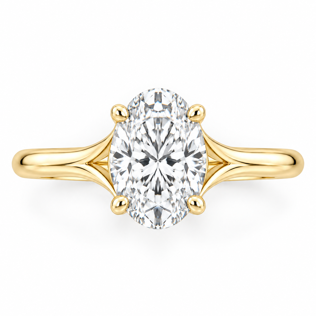 Aurelia oval lab-grown diamond solitaire ring in 14K yellow gold, top-down product view on white.