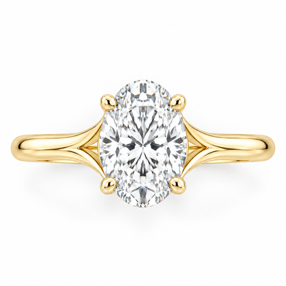 Aurelia oval lab-grown diamond solitaire ring in 14K yellow gold, top-down product view on white.