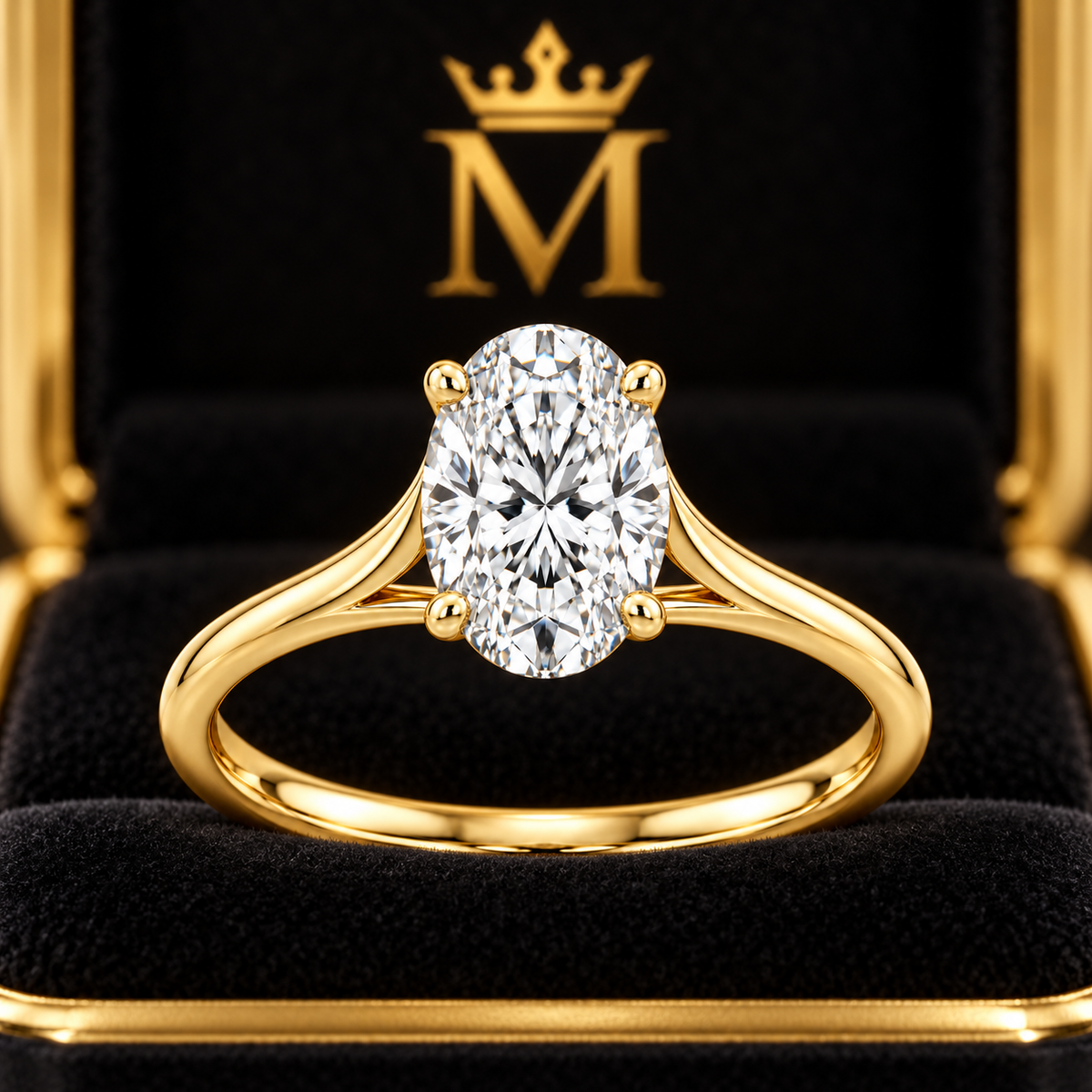 Aurelia oval lab-grown diamond solitaire ring in 14K yellow gold, close-up of the diamond setting.