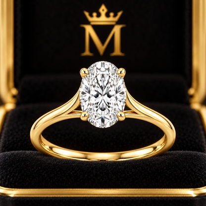 Aurelia oval lab-grown diamond solitaire ring in 14K yellow gold, close-up of the diamond setting.