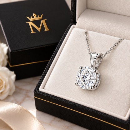 Aveline round diamond pendant necklace in 14K white gold, right three-quarter product view on white.