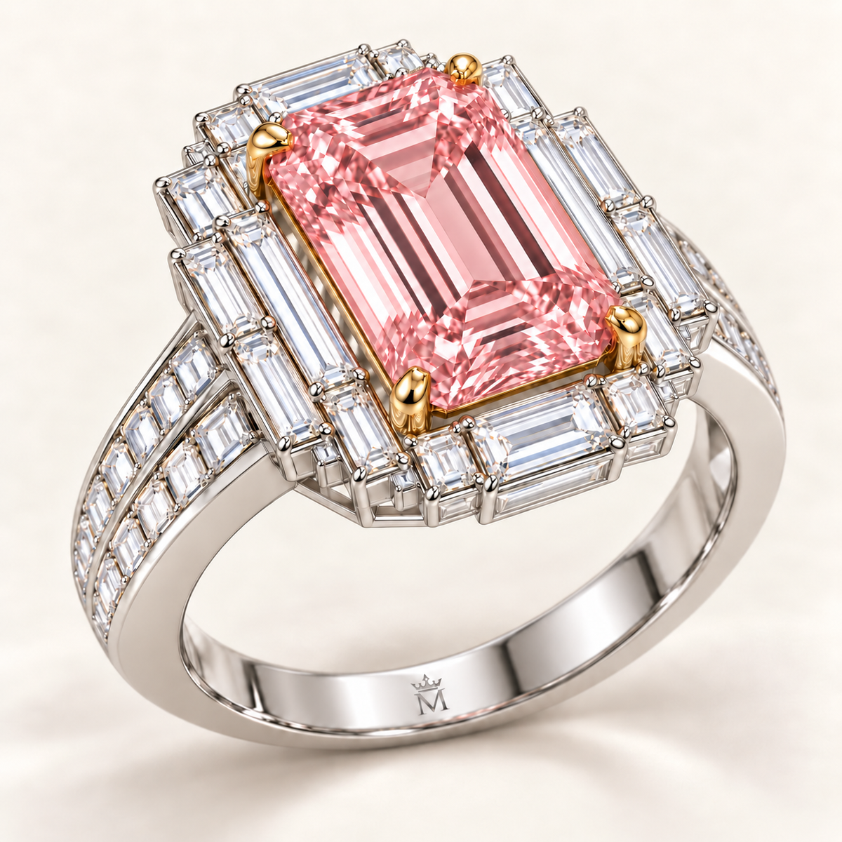 Blush Terraces Pink Emerald-Cut setting detail