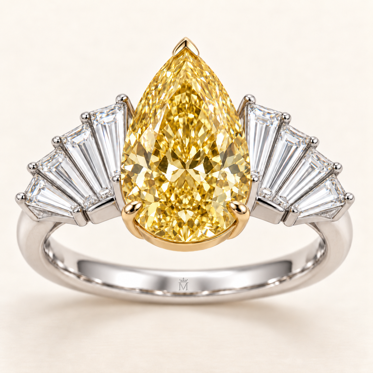 Solar Pleat pear lab-grown diamond ring, front design visualization