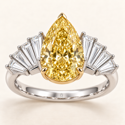 Solar Pleat pear lab-grown diamond ring, front design visualization