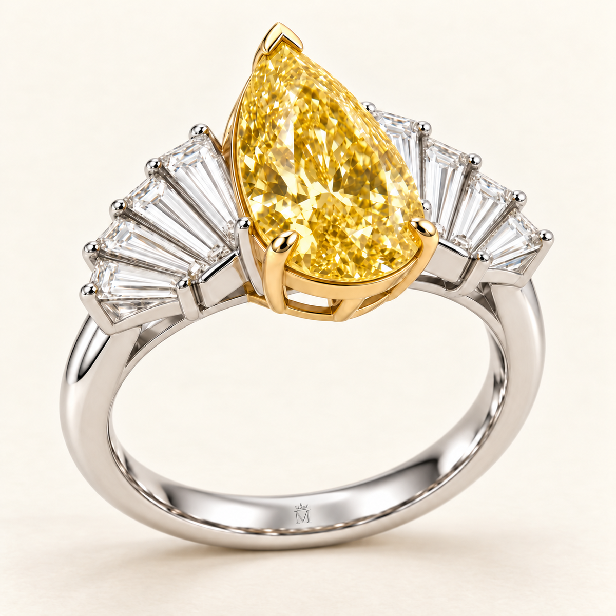 Solar Pleat pear lab-grown diamond ring, structural angle design visualization