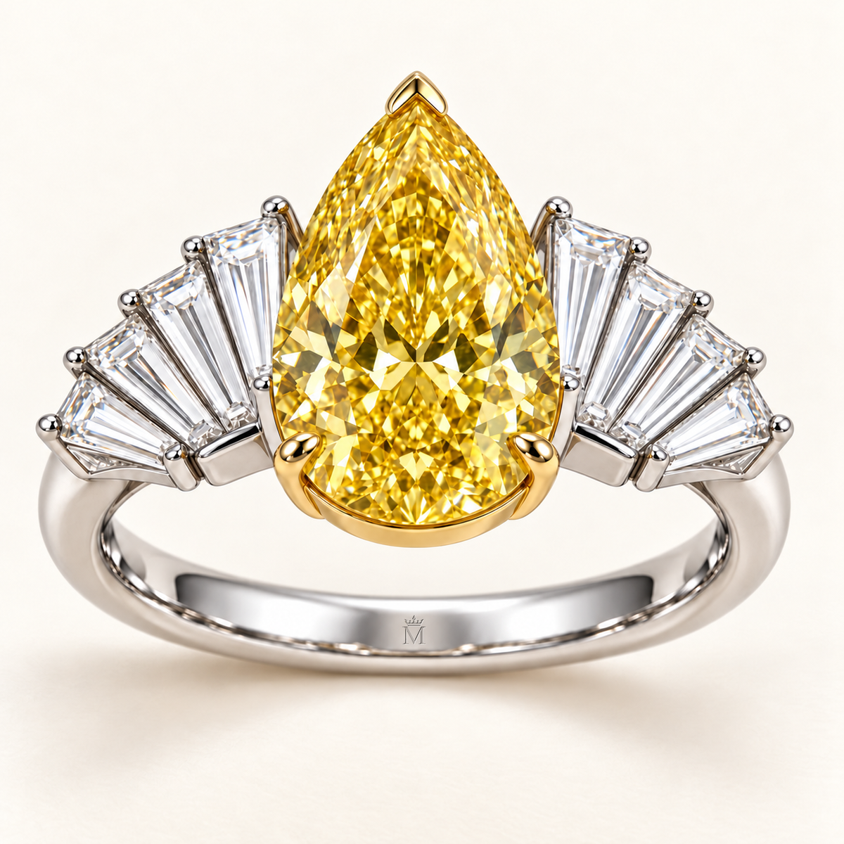 Solar Pleat pear lab-grown diamond ring, face-up detail design visualization