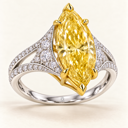 Honey Sail marquise lab-grown diamond ring, structural angle design visualization