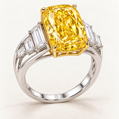 Saffron Ladder cushion lab-grown diamond ring, structural angle design visualization