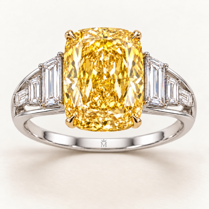 Saffron Ladder cushion lab-grown diamond ring, face-up detail design visualization