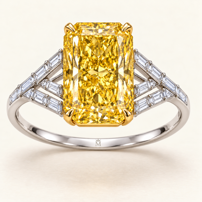 Golden Chevron radiant lab-grown diamond ring, front design visualization