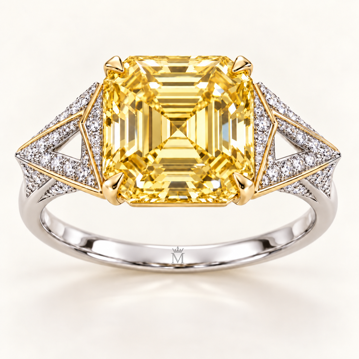 Lemon Origami asscher lab-grown diamond ring, front design visualization