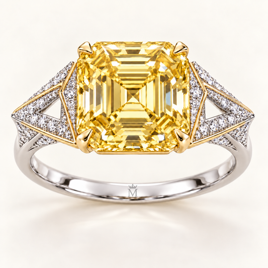 Lemon Origami asscher lab-grown diamond ring, front design visualization