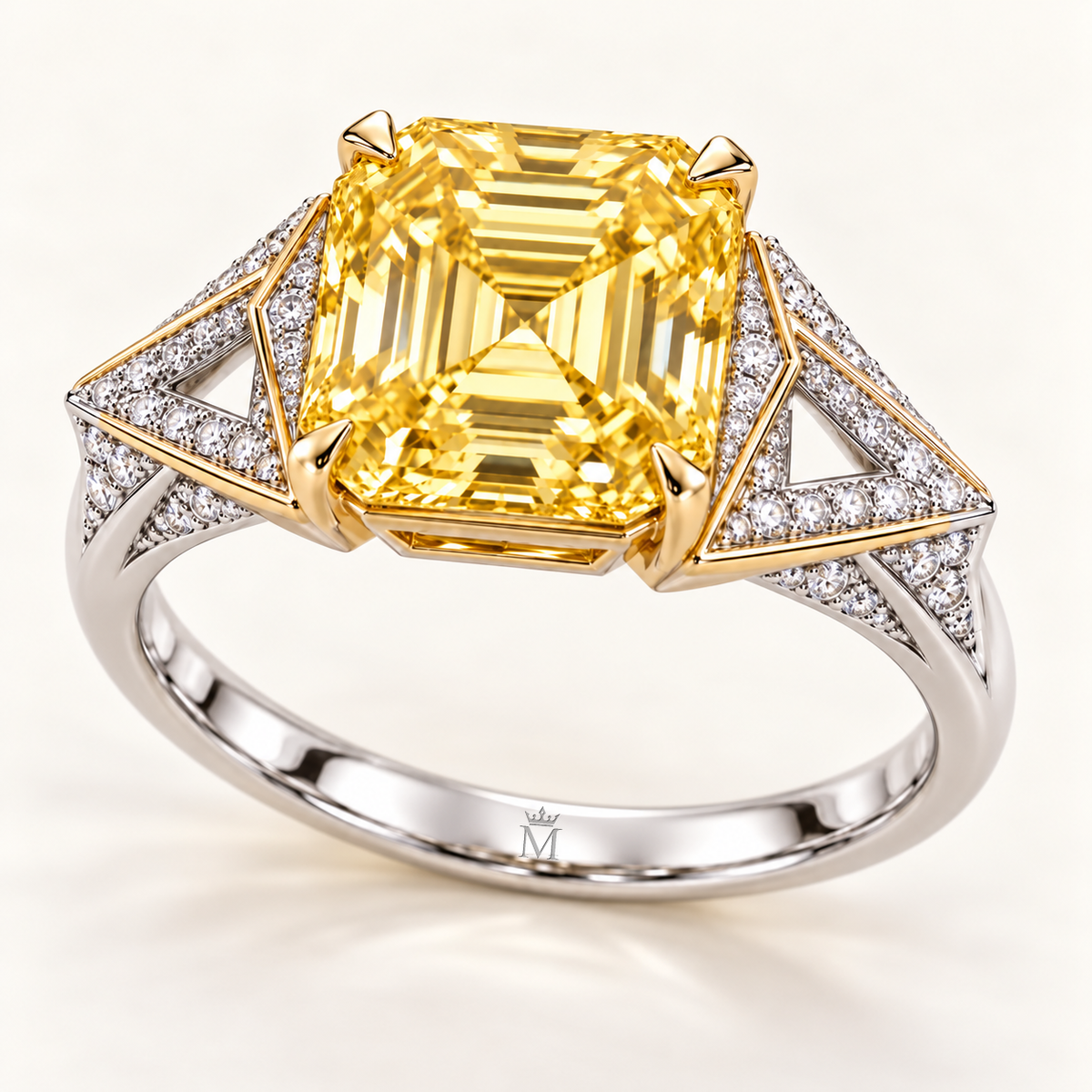 Lemon Origami asscher lab-grown diamond ring, structural angle design visualization