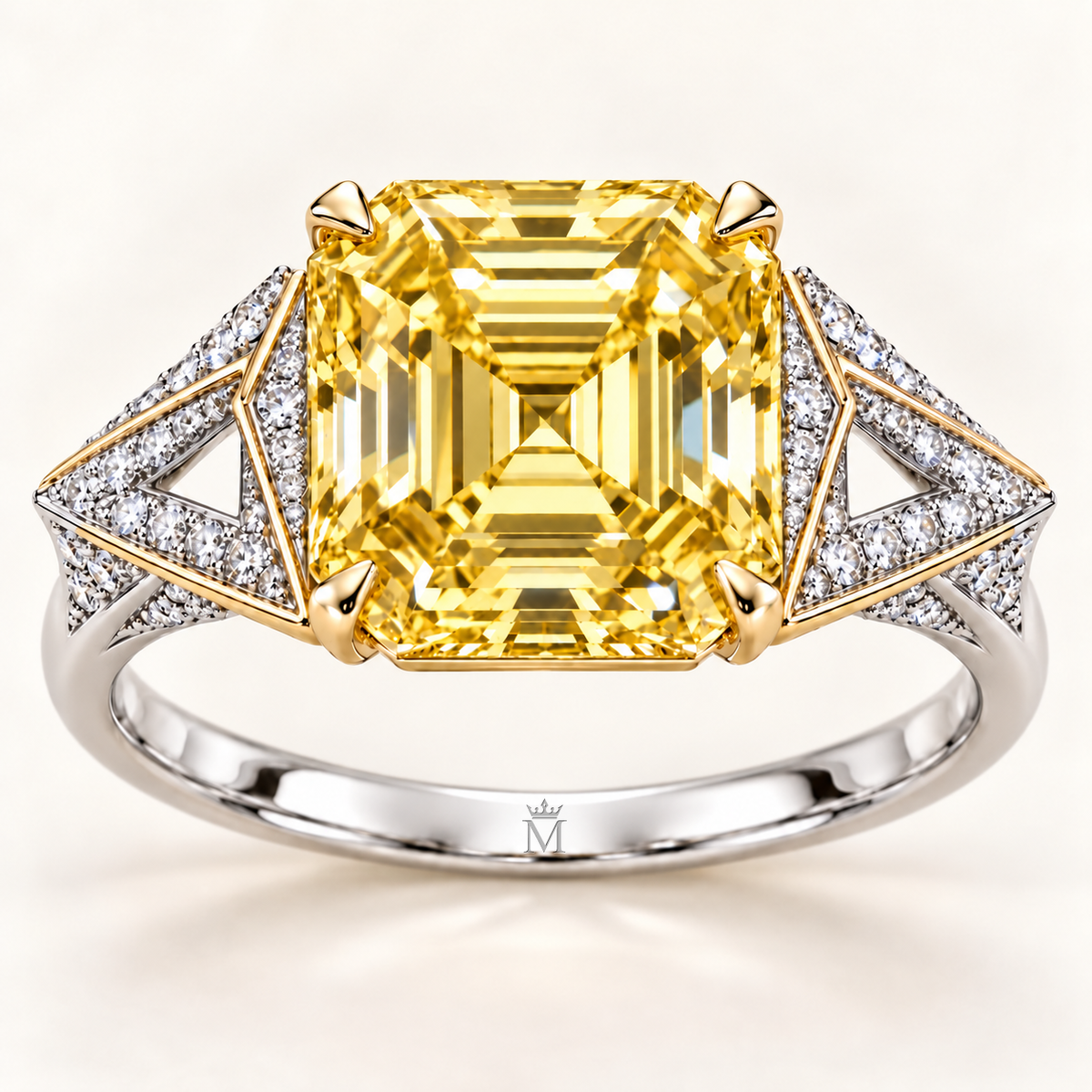 Lemon Origami asscher lab-grown diamond ring, face-up detail design visualization