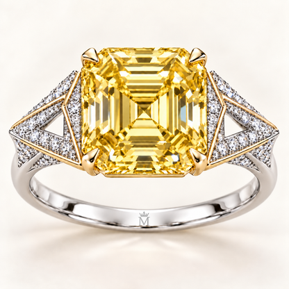 Lemon Origami asscher lab-grown diamond ring, face-up detail design visualization