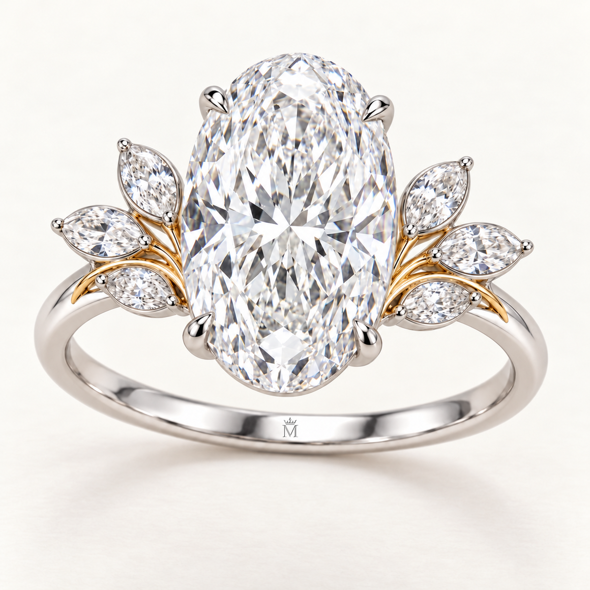 Ice Corsage oval lab-grown diamond ring, front design visualization
