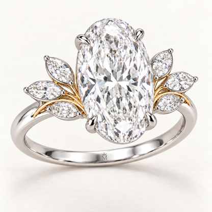 Ice Corsage oval lab-grown diamond ring, elevated three-quarter design visualization