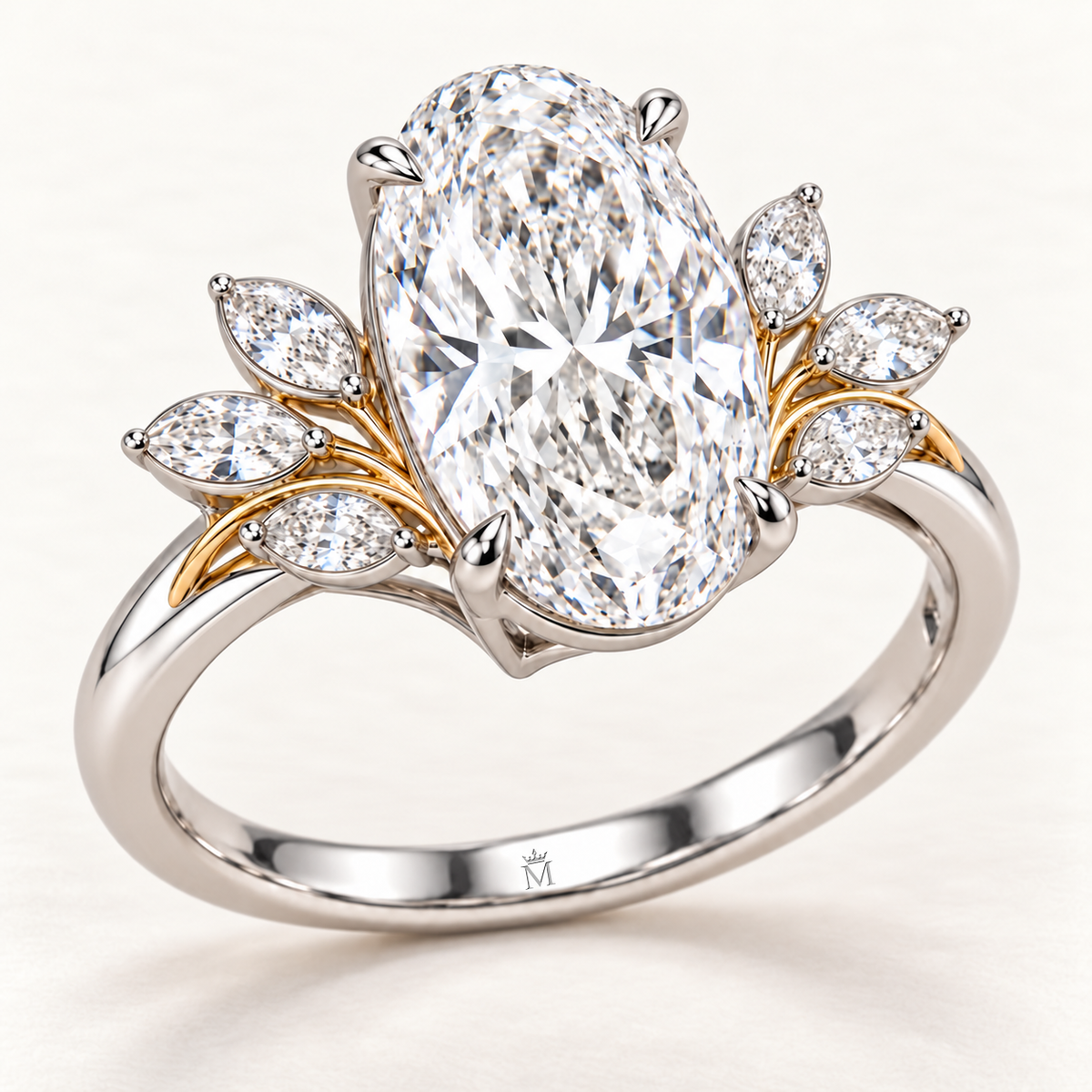 Ice Corsage oval lab-grown diamond ring, structural angle design visualization