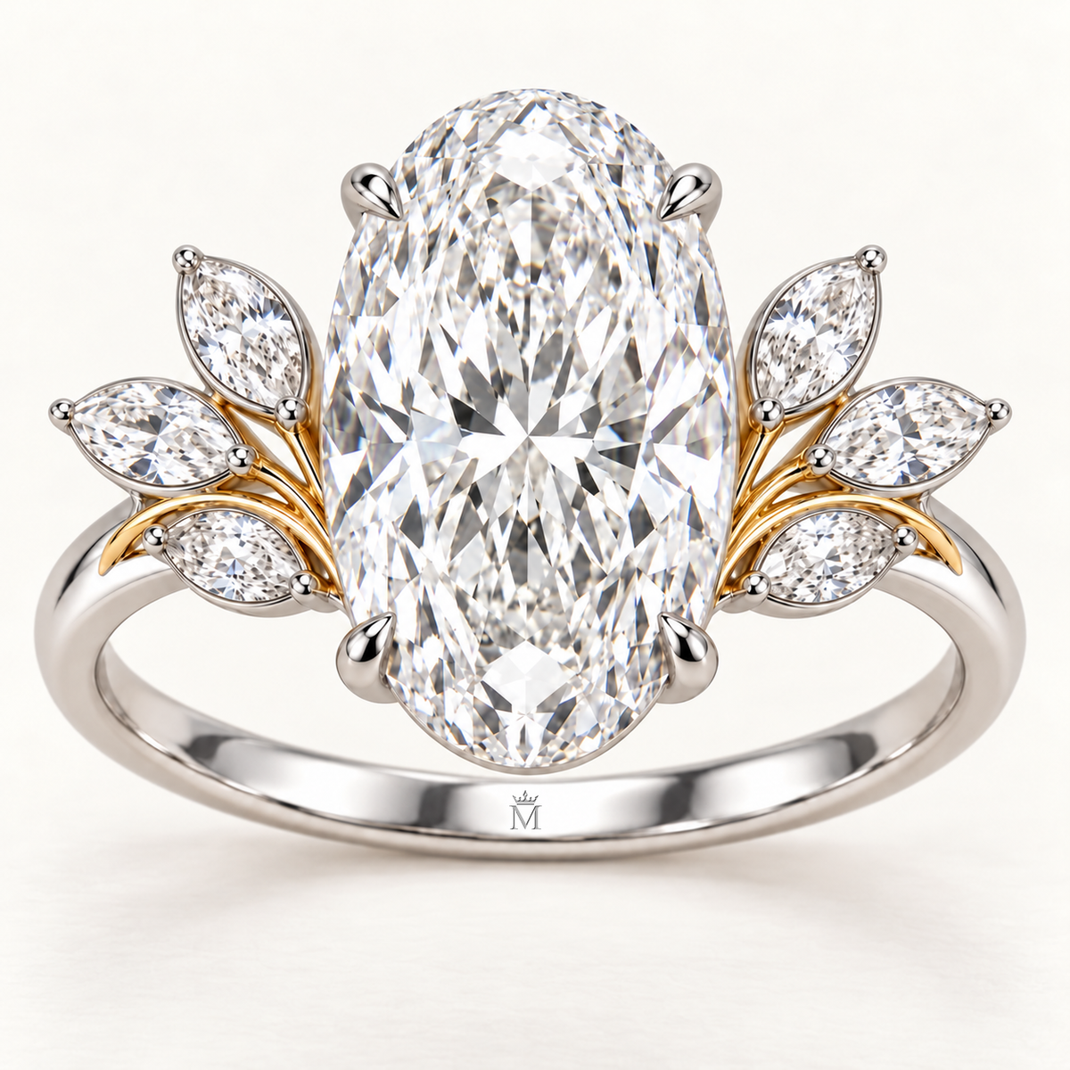 Ice Corsage oval lab-grown diamond ring, face-up detail design visualization