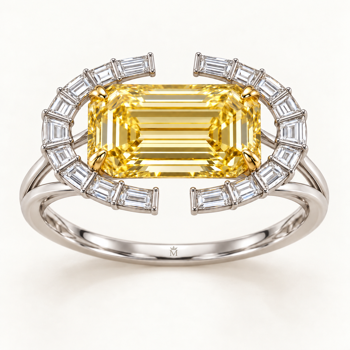 Amber Ellipse emerald lab-grown diamond ring, front design visualization