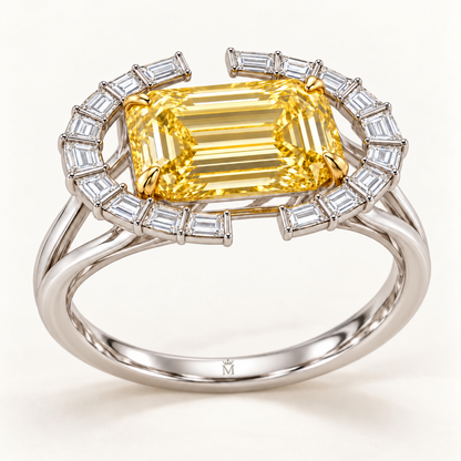 Amber Ellipse emerald lab-grown diamond ring, structural angle design visualization