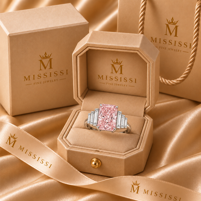Blush Palisade ring in MISSISSI champagne crown-M packaging
