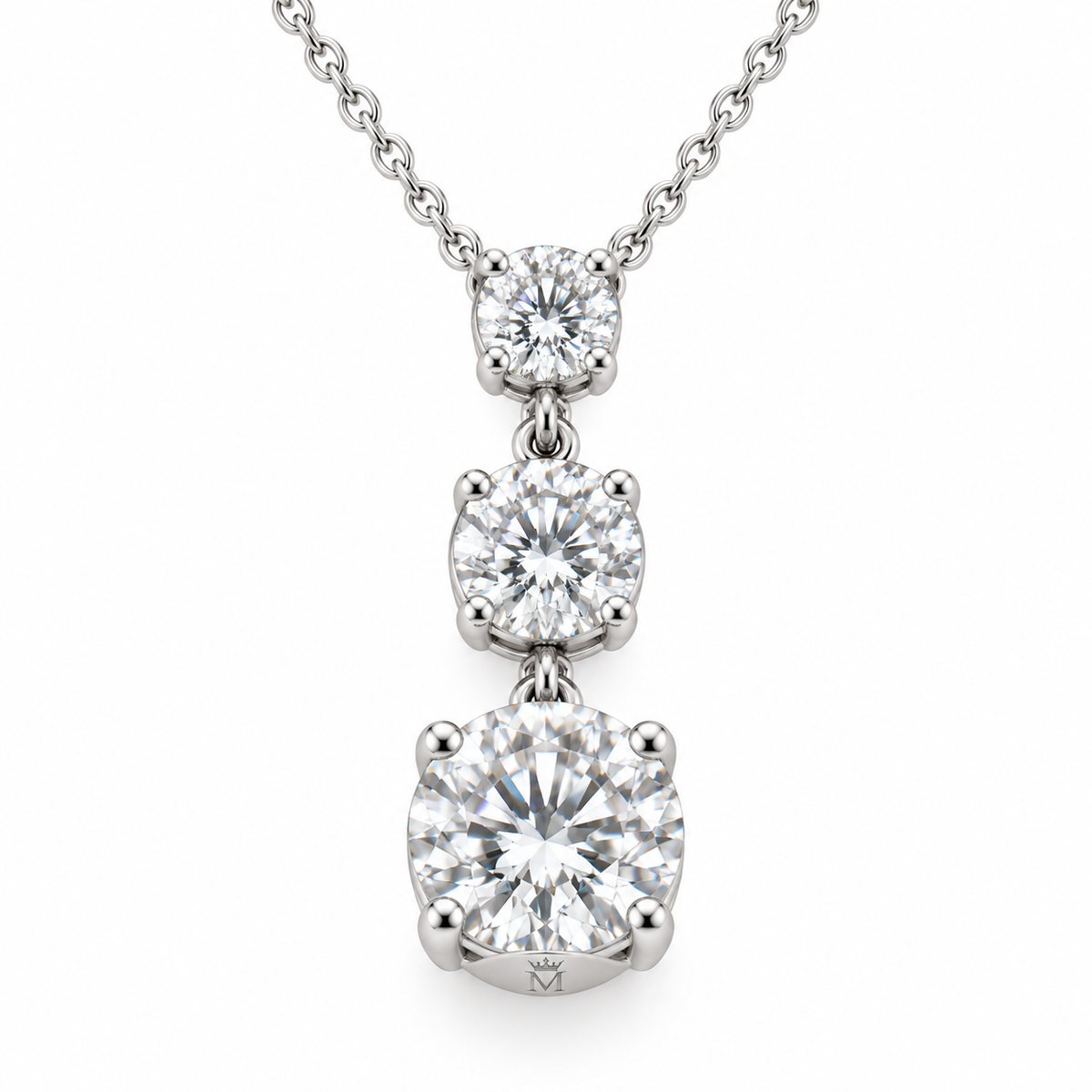 MISSISSI Ciel 2.00 total carat three-stone lab-grown diamond pendant in 14K white gold, front view