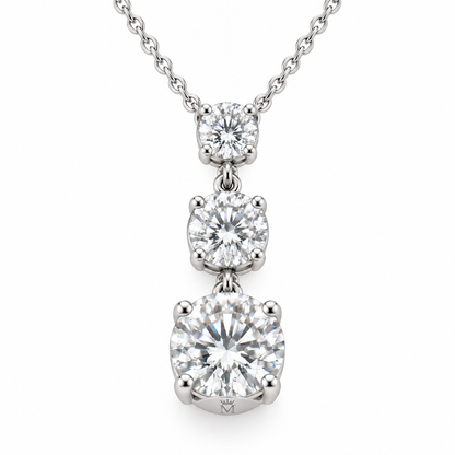 MISSISSI Ciel 2.00 total carat three-stone lab-grown diamond pendant in 14K white gold, front view