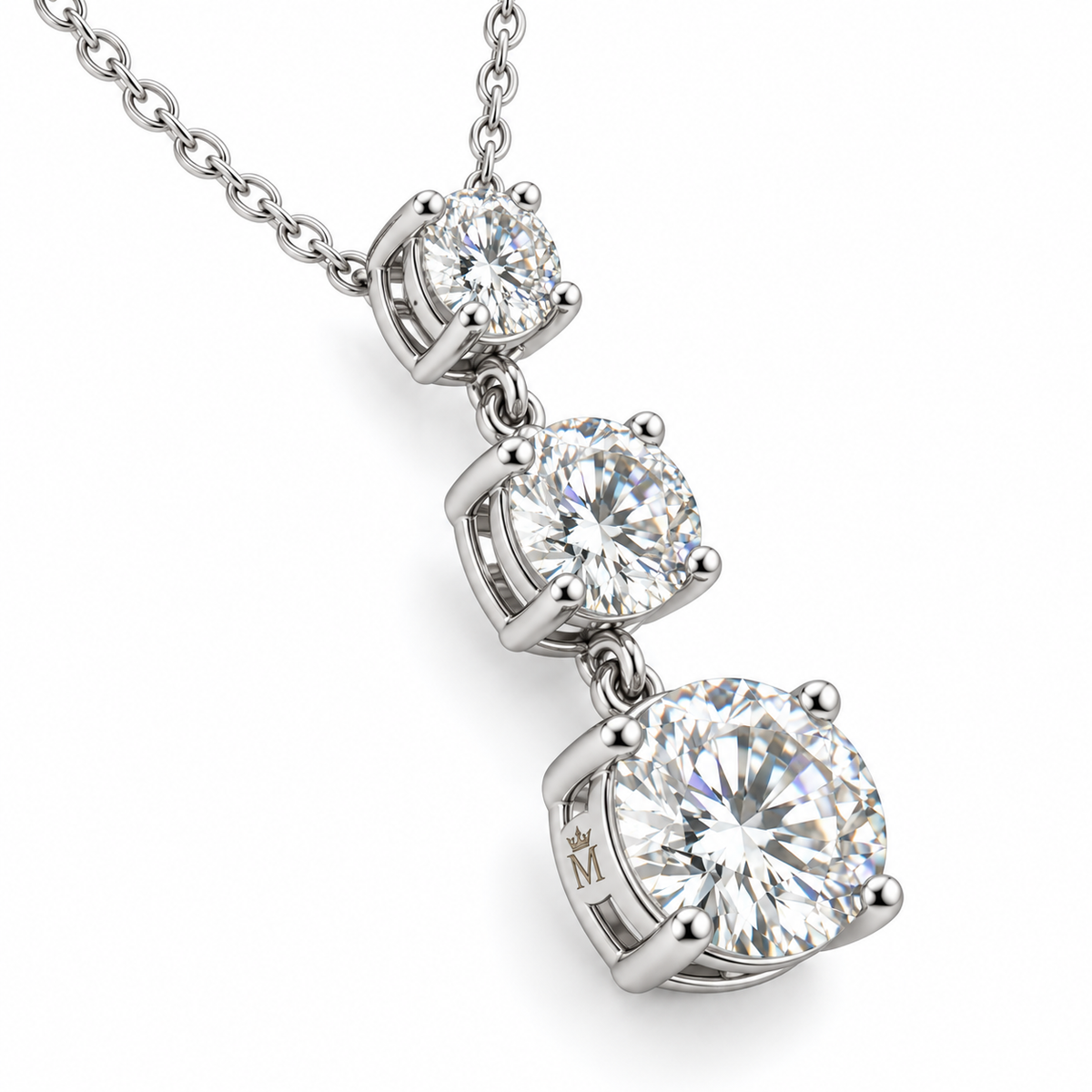 MISSISSI Ciel 2.00 total carat three-stone lab-grown diamond pendant in 14K white gold, left view