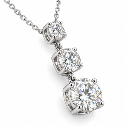 MISSISSI Ciel 2.00 total carat three-stone lab-grown diamond pendant in 14K white gold, left view
