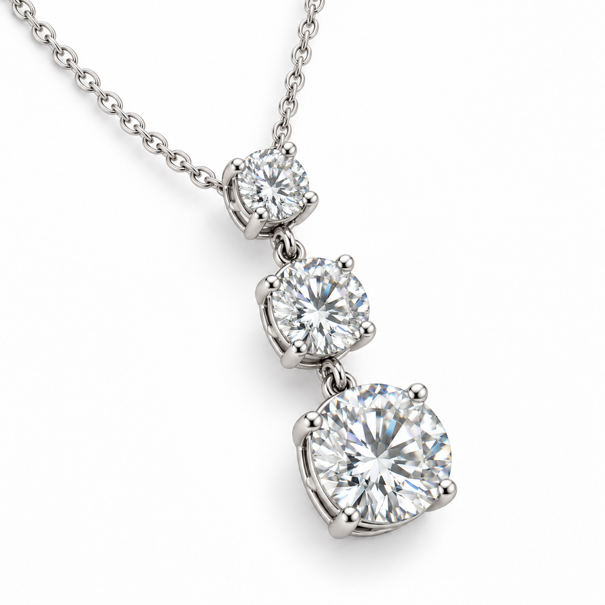 MISSISSI Ciel 2.00 total carat three-stone lab-grown diamond pendant in 14K white gold, top view