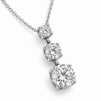 MISSISSI Ciel 2.00 total carat three-stone lab-grown diamond pendant in 14K white gold, top view
