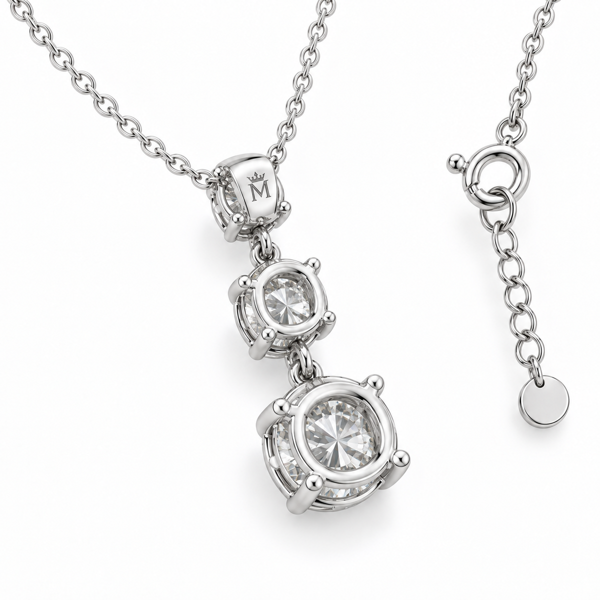 MISSISSI Ciel 2.00 total carat three-stone lab-grown diamond pendant in 14K white gold, back view