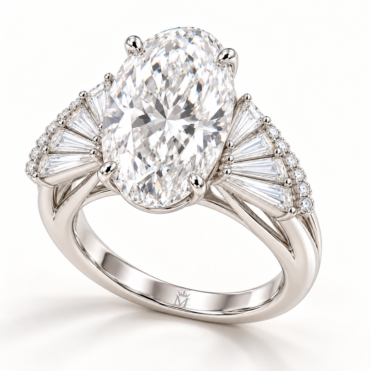 Éclat Fan White Oval Lab-Grown Diamond Ring, three quarter