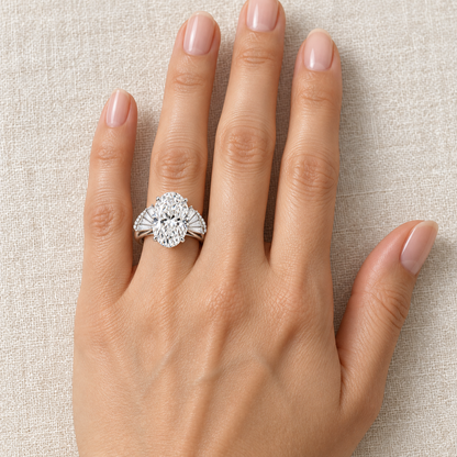 Éclat Fan White Oval Lab-Grown Diamond Ring, left hand